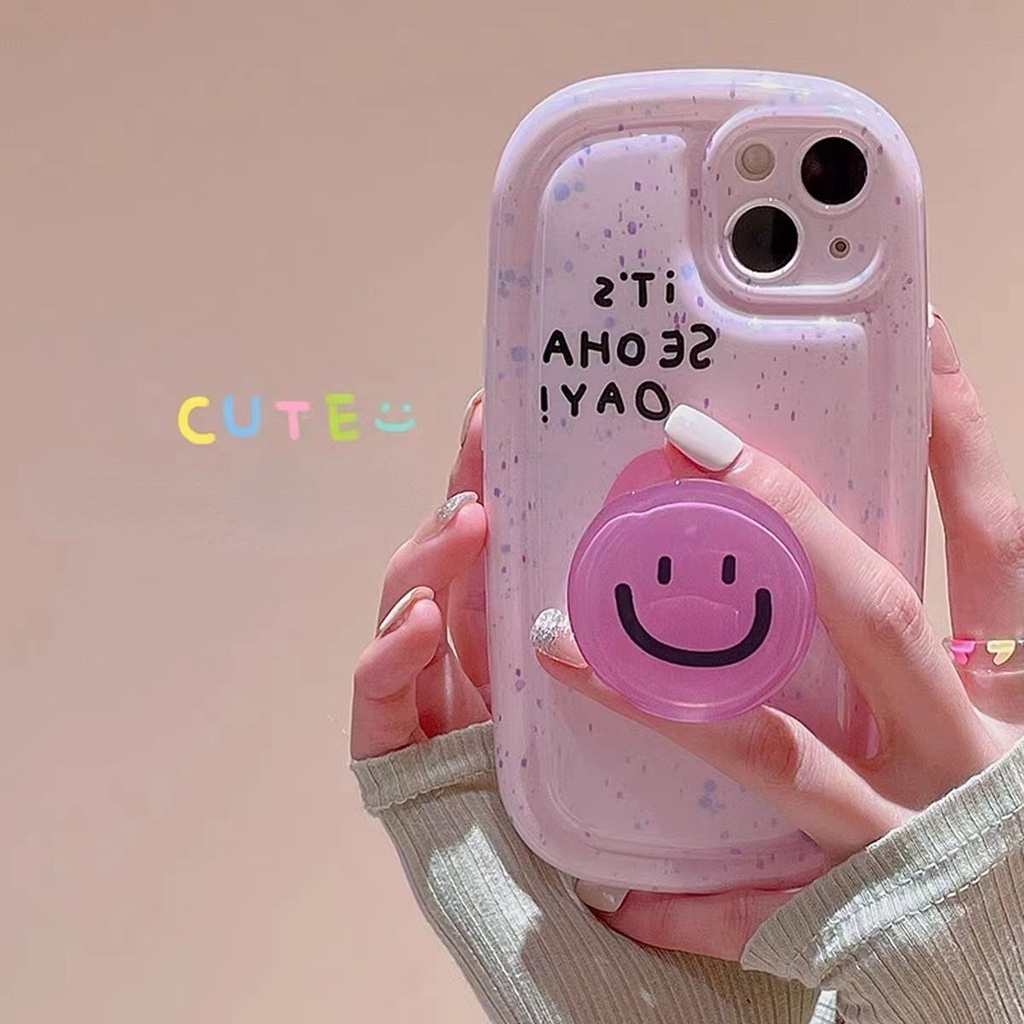 Case Stand Desain Smiley Warna Ungu Untuk iPhone 12 13 11 Pro Max X Xs Max Xr rikgt