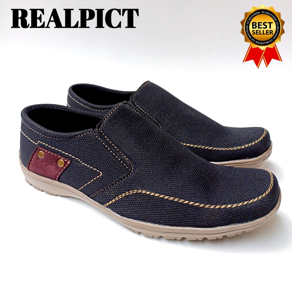 SEPATU SLIP ON PRIA/SEPATU SNEAKERS CASUAL HITAM DAN BLUE JEANS/SEPATU SLOP