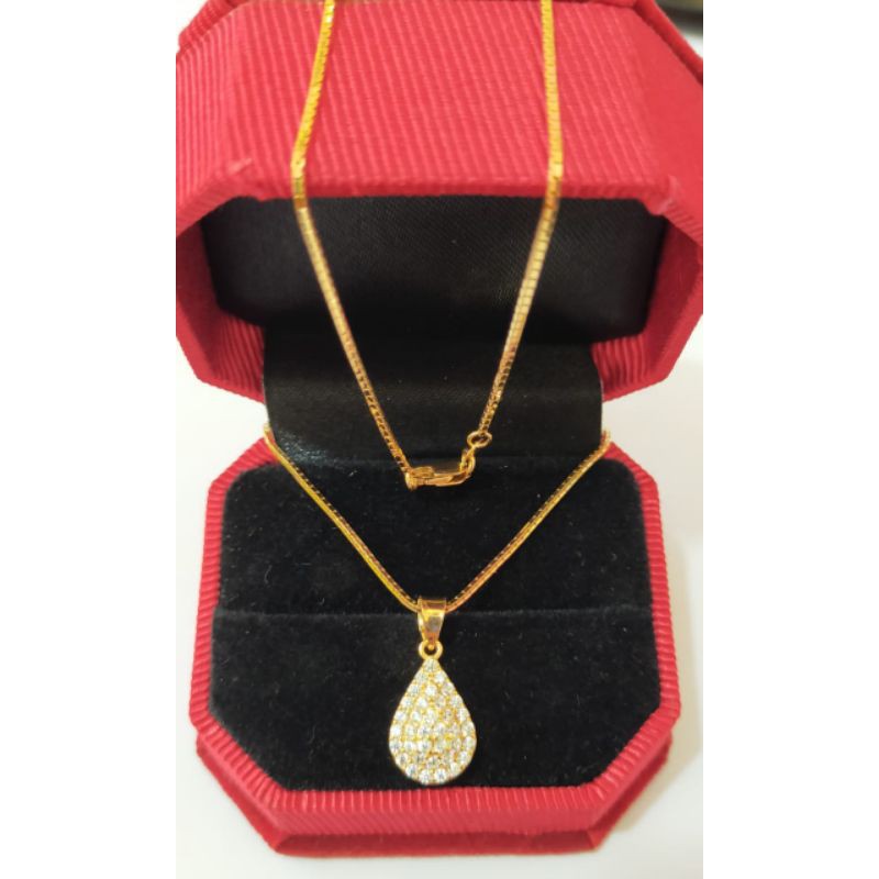 Kalung Itali + Liontin Oval Mata2, Perak 925, Sepuh Emas Kuning