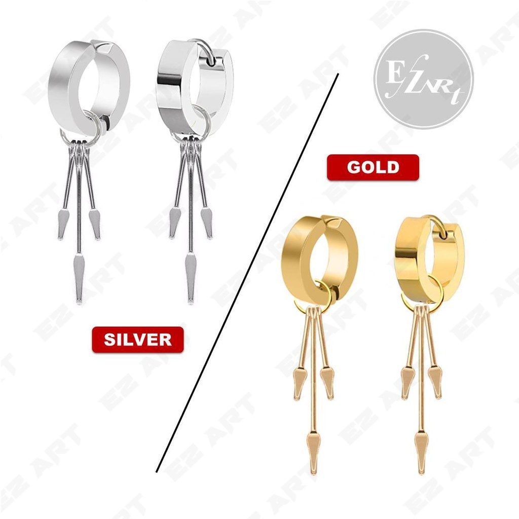 1Pc EZ-AQ ANTING PRIA / WANITA JEPIT / TUSUK MODEL 3 RUMBAI TOMBAK STAINLESS STEEL BTS TANPA TINDIK