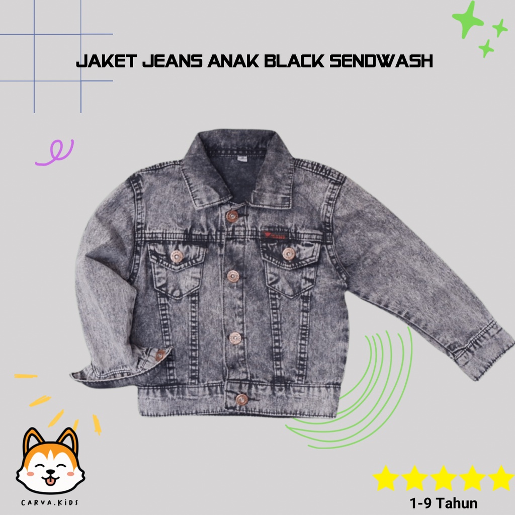 Jaket anak laki laki perempuan jaket jeans denim anak sendwash black cewe cowo jaket bayi jeans original realpict