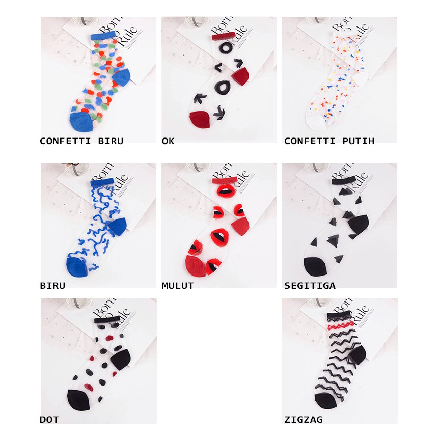 KK-34 kaos kaki geometri musim panas cotton socks transparan korea japan jepang