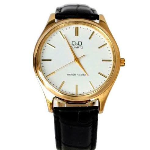 Jam Tangan pria fashion pria jam Q&Q analog Kulit Unisex Hitam Q852J101Y Original