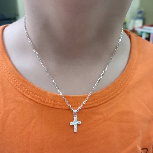 kalung+liontin salib perak 925/Kalung rantai Nori anak/silver lapisan mas murni/kalung ank cewe-cowo