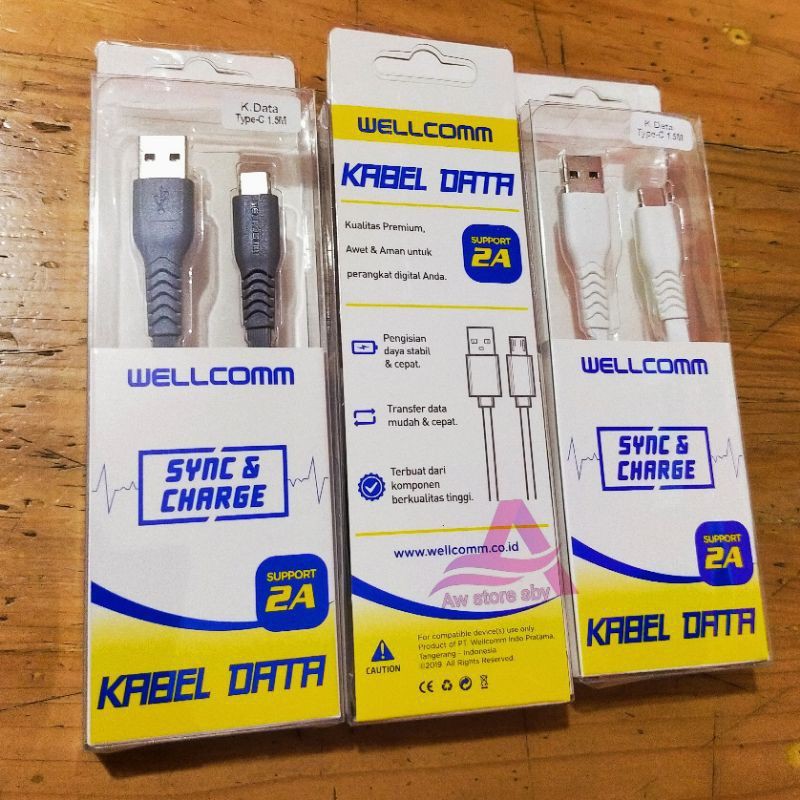 Wellcomm Flat Kabel data Type C Panjang 1.5 Meter Fast Charging 2.4A Cable charger usb type C
