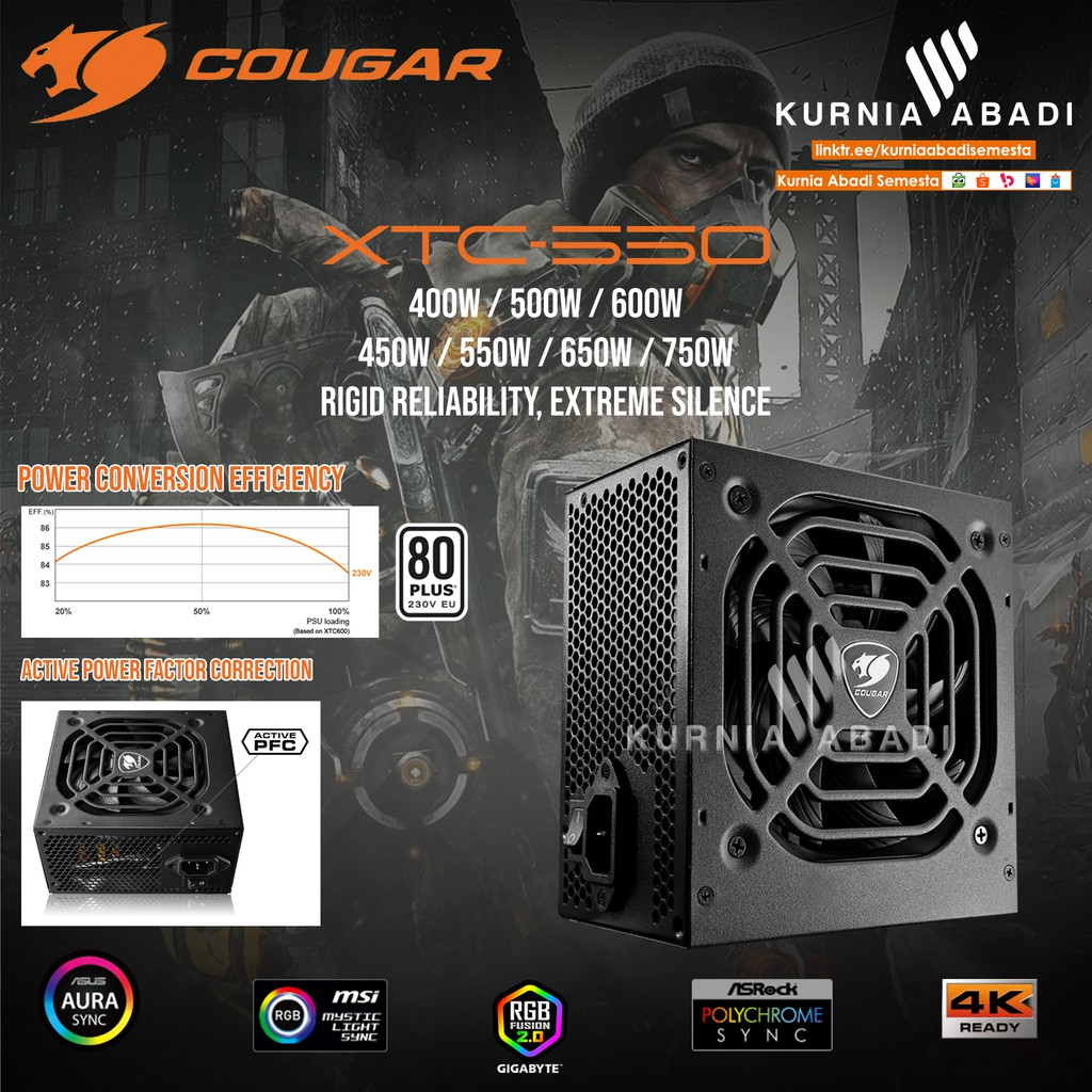 COUGAR GAMING PSU XTC550 80+ White 550watt Power Supply