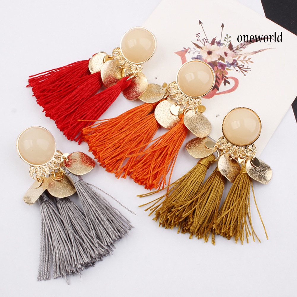 OW@ 1Pair Women Bohemian Tassels Sequins Ear Stud Dangle Earrings Banquet Jewelry