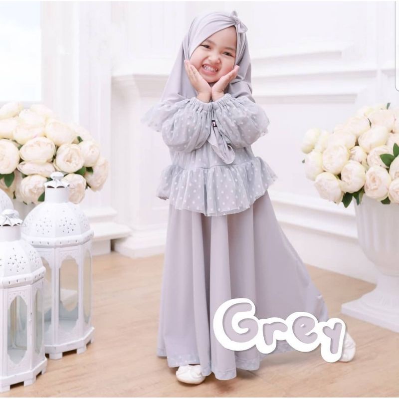 Gamis Syari anak perempuan 5 thn warna putih Yuna kids syari baju gamis muslim anak perempuan