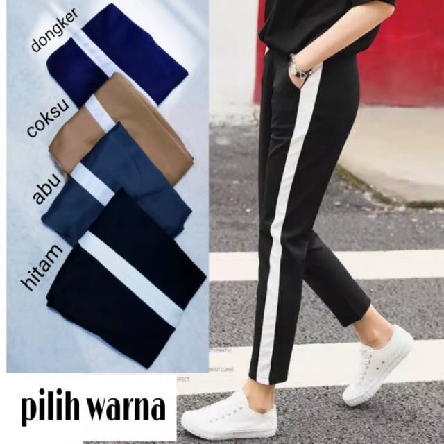 Celana strip scuba hitam putih legging zara pants zarra celana olahraga santai