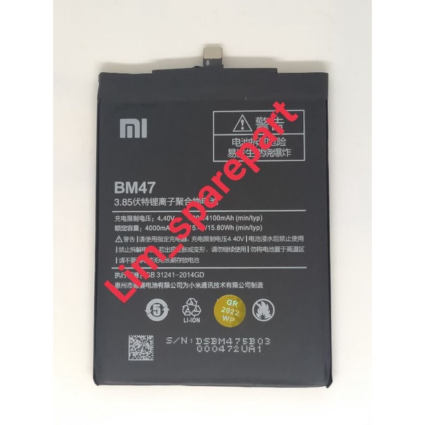 BATERAI BM47  / BATERAI XIAOMI REDMI 3 / REDMI 3s / REDMI 4X / REDMI 3X    (original new)