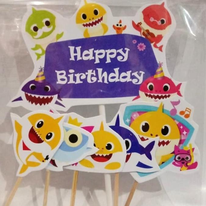 CAKE TOPPER HAPPY BIRTHDAY BABY SHARK/ HIASAN KUE BABY SHARK