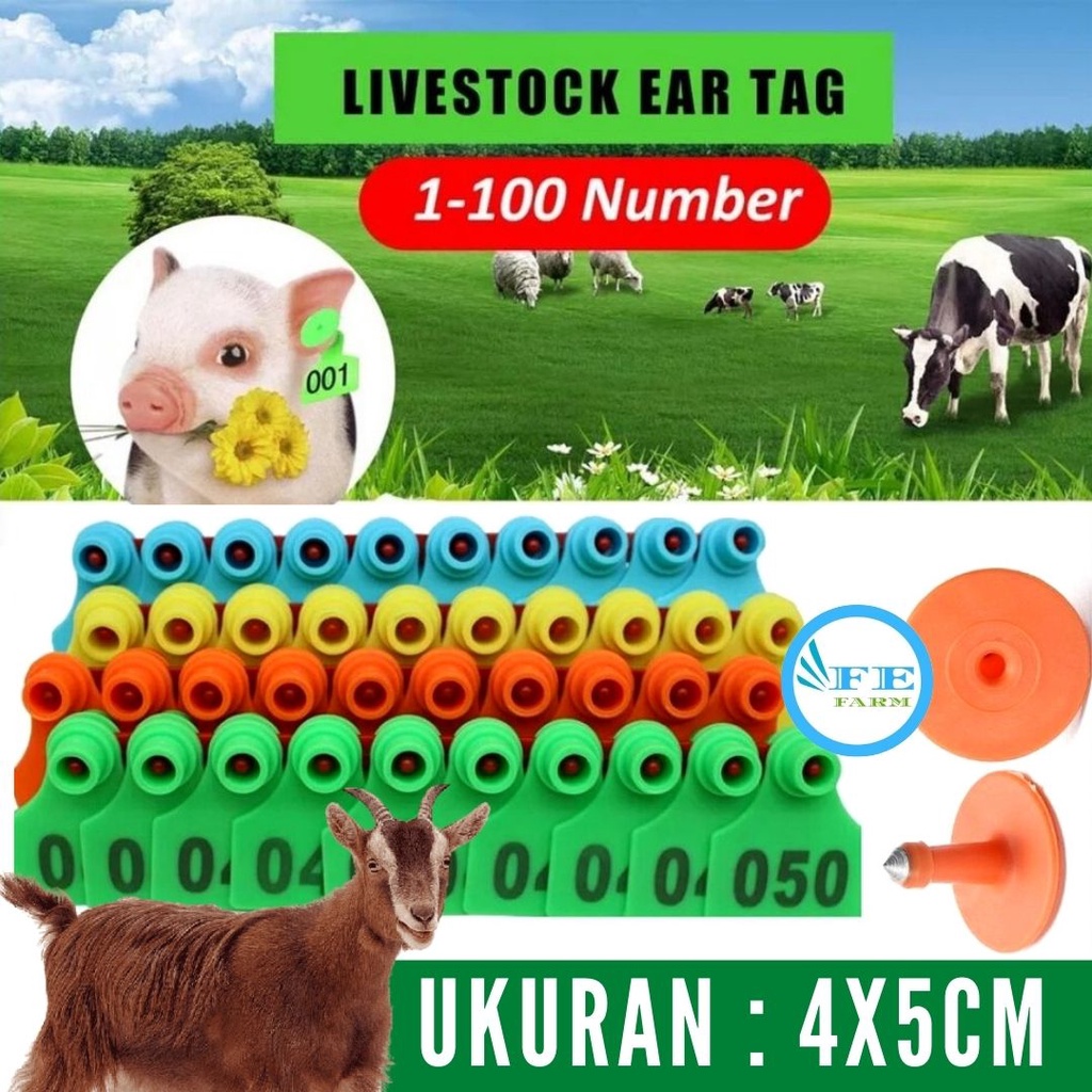 Ear Tag 4x5 cm Nomer Per100 Eartag Ternak Hewan Kambing Sapi Domba Babi Kuda Kerbau DLL Bisa jadi Kalung Penanda Hewan FEFARM