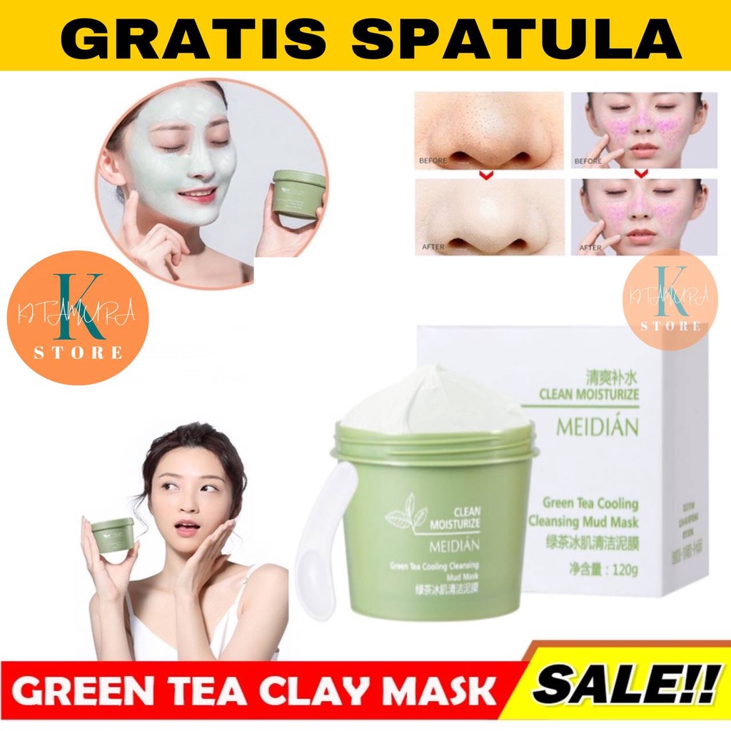 Masker wajah Meidian and anti-acne Green tea clay mask 100g/Mud Mask Green Tea 100g Masker Wajah/Green Tea Mud Mask 100gr/ Masker Lumpur Wajah Teh Hijau / Green Tea Cleansing Mask Memutihkan Anti Jerawat Deep Cleansing Mengurangi Minyak