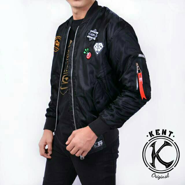 (ORIGINAL) Kent Jaket Bomber Pilot KENT FULL PATCH BLACK