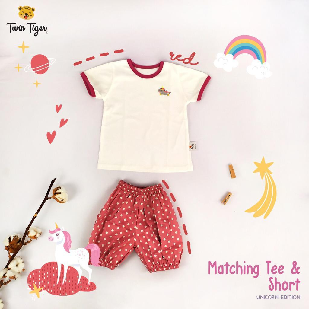 TWIN TIGER SETELAN POLKADOT ANAK MATCHING TEE &amp; SHORT BAJU BAYI 1-5 Tahun