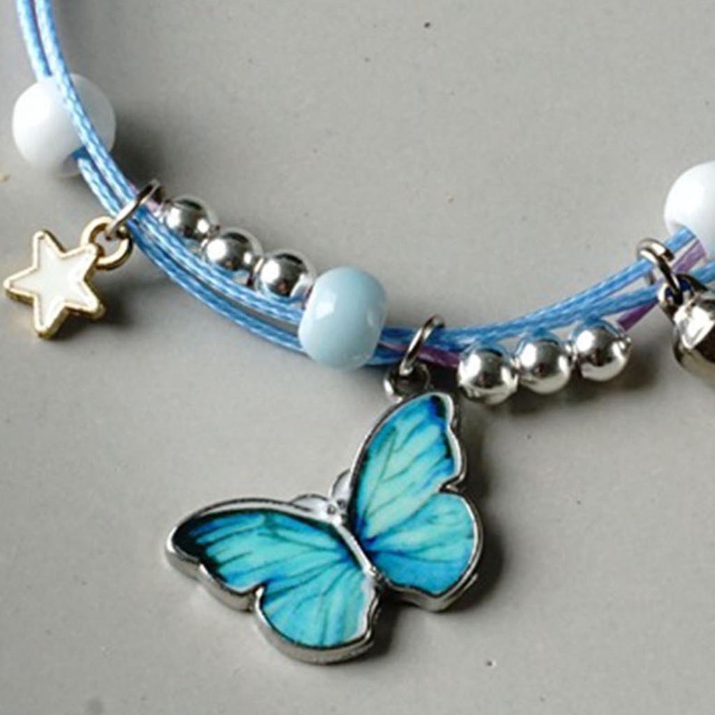 Hu Hu Hu Hu Hu Alat Bantu Pasang Kacamata♡ Gelang Tali Kepang Multilayer Aksen Butterfly Star Bell Untuk Pasangan