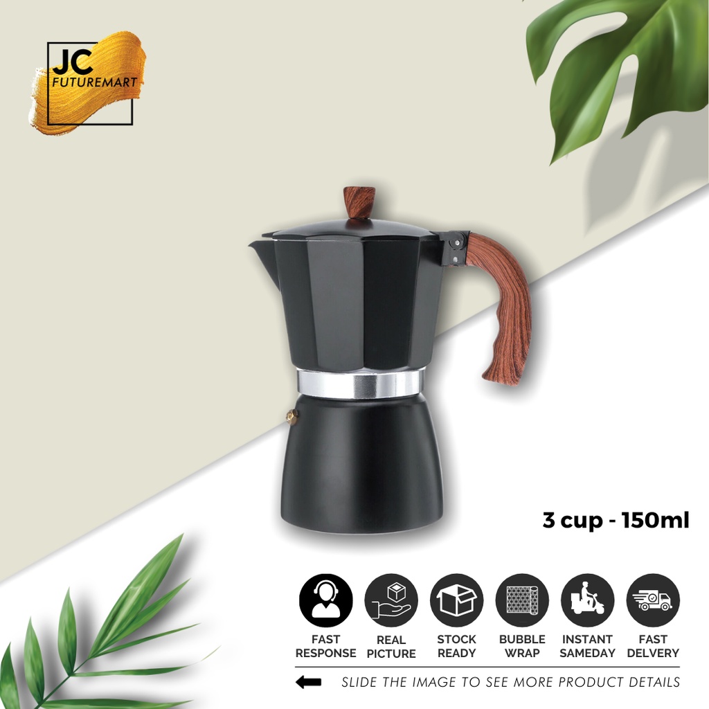 MOKA POT ALUMINIUM 3 CUP &amp; 6 CUP - COFFEE ESPRESSO MAKER MOKAPOT