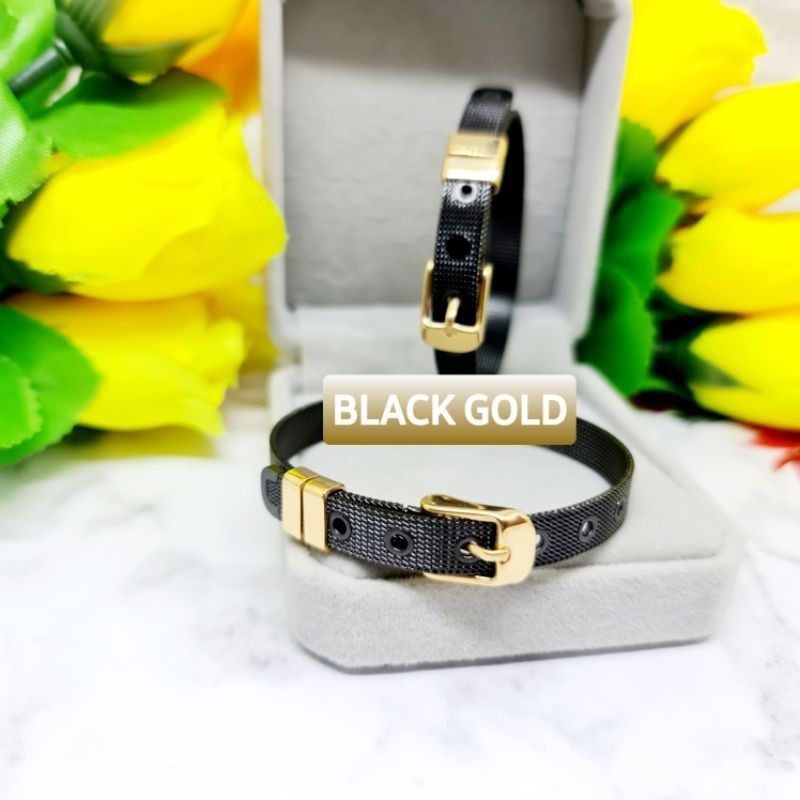 gelang tali jam titanium premium hitam gold&silver gold