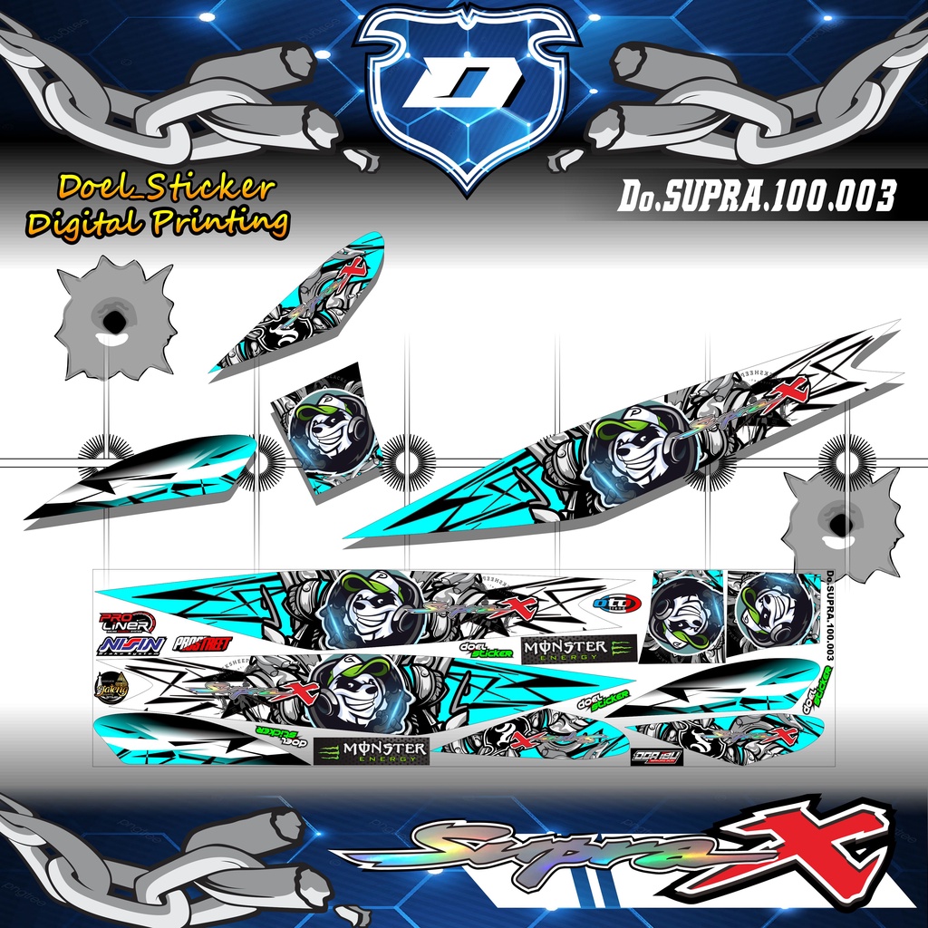 Striping Supra 100 / Supra X / Supra Fit Lama Variasi Stiker Skotlet Motor List PANDA 003