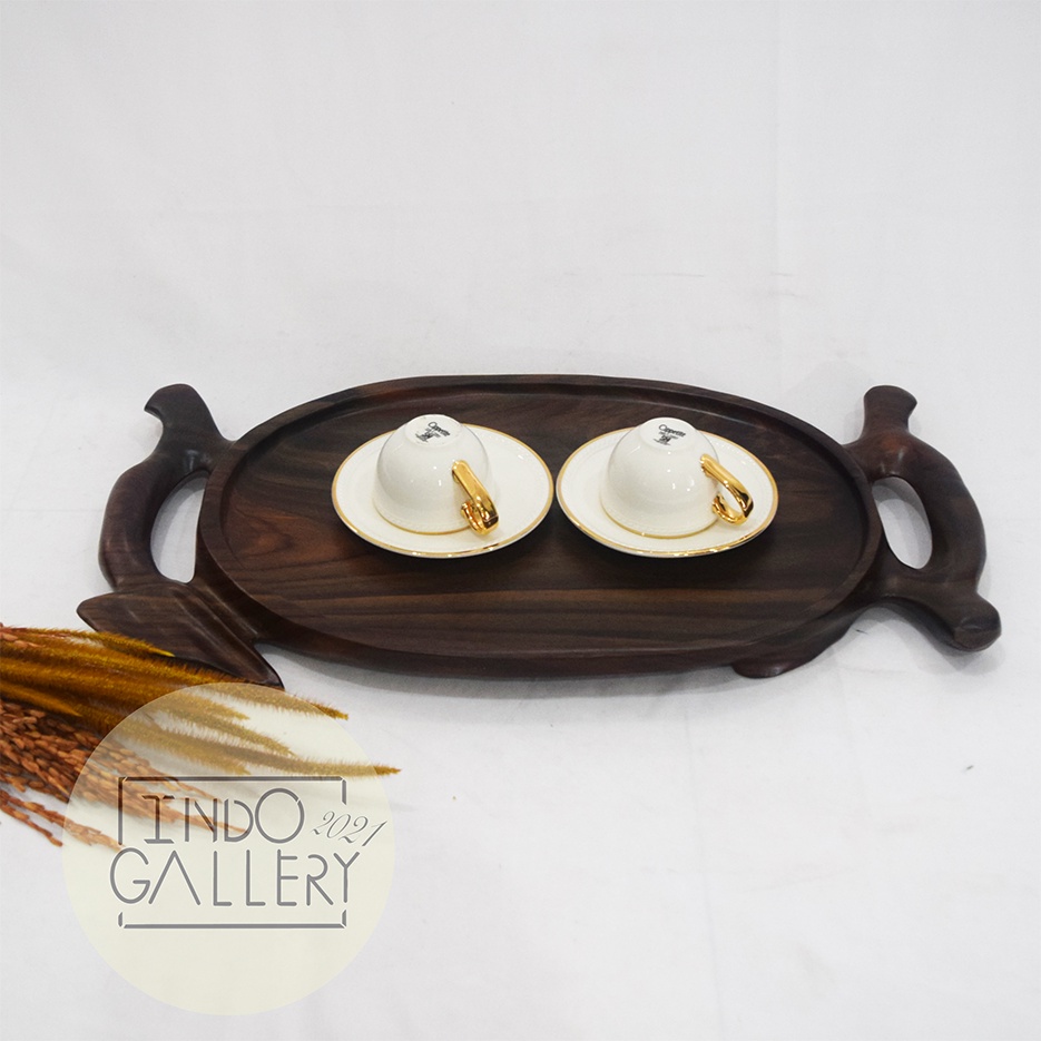 NAMPA OVAL KAYU / BAKI OVAL KAYU / TRAY OVAL KAYU DENGAN PEGANGAN