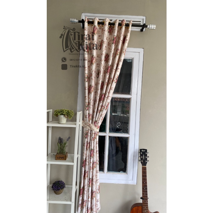 tirai blackout gorden motif shabby coklat import 100x270 gorden jendela minimalis panjang pintu kama