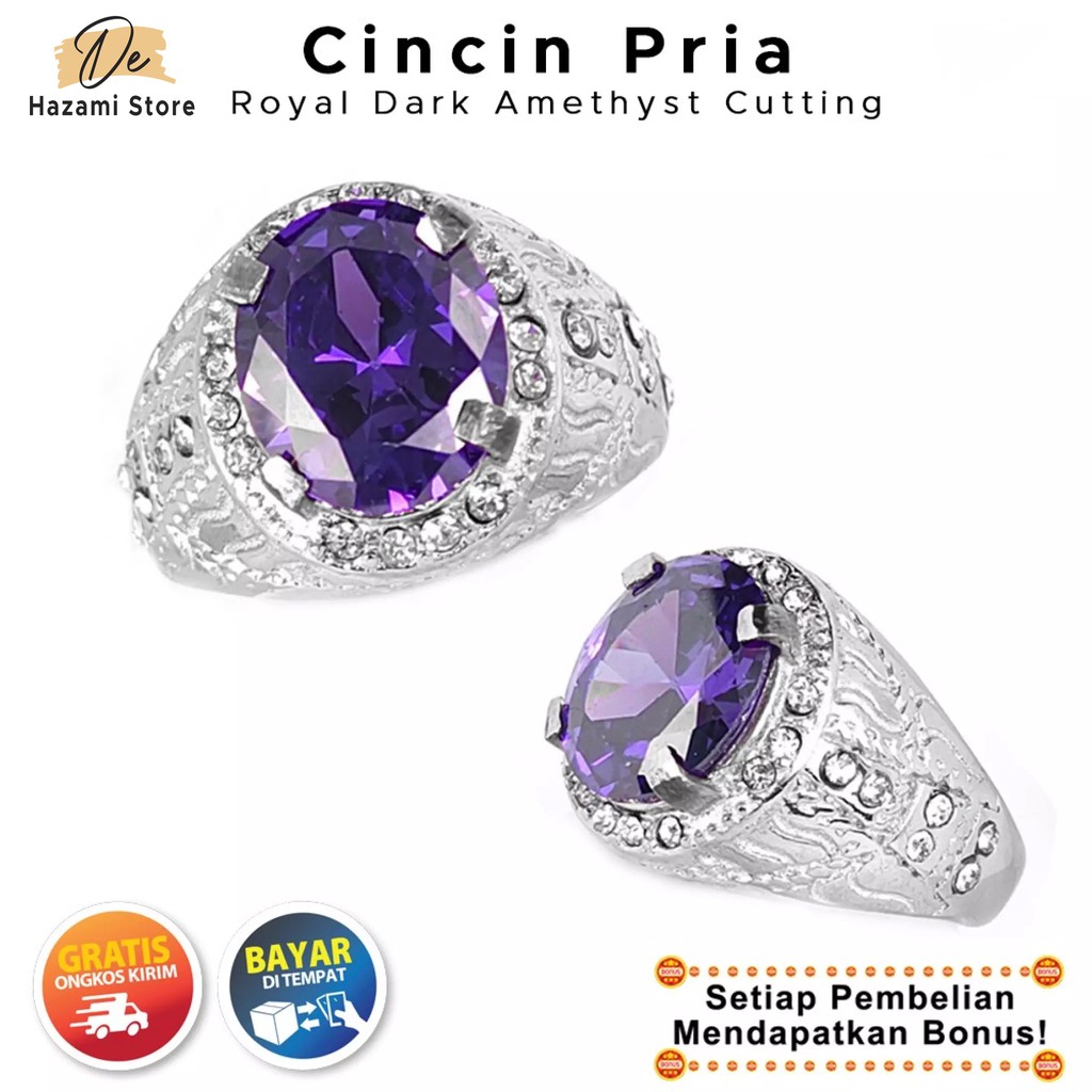 BISA COD Cincin Pria Dark Amethyst Batu Cutting Ring Germanium Akik Keren Mewah Elegan Terbaru 2021