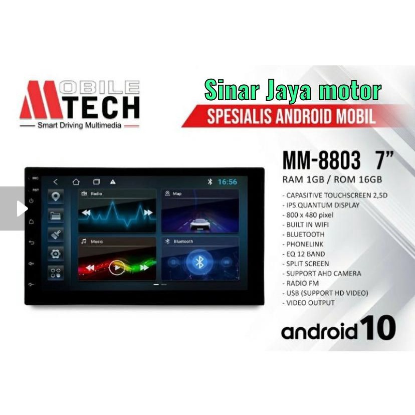 Head Unit Android 7 Inch Double Din Mobiletech MTech MM-8803 RAM 1GB