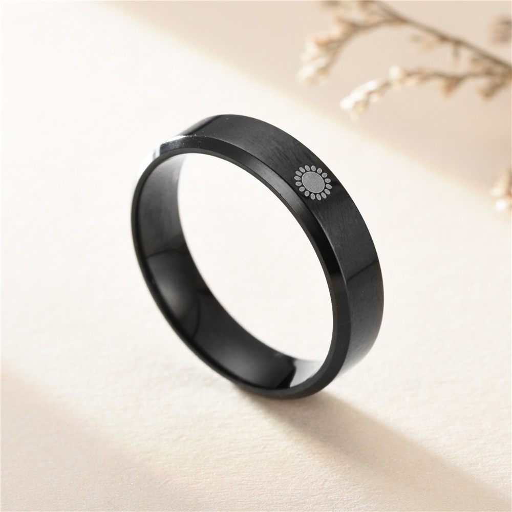 【COD Tangding】Cincin Desain Matahari Bulan Bintang Warna Hitam Gaya Korea Untuk Pasangan