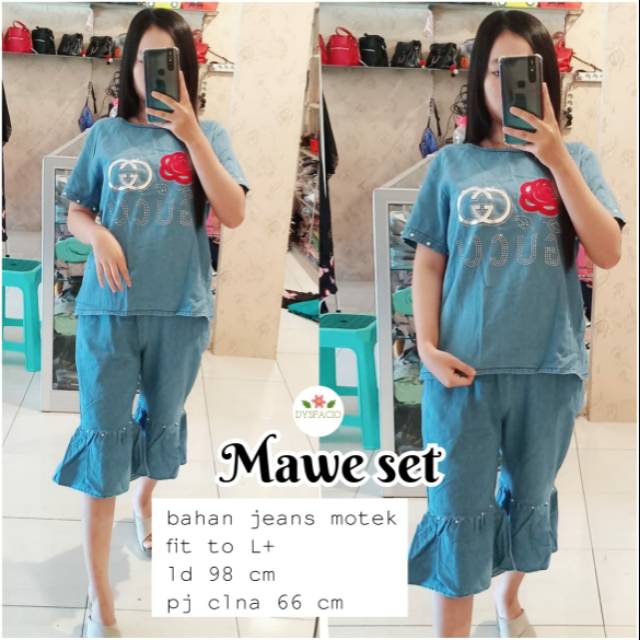 Mawe setelan wanita jeans / setelan wanita 3/4 / setelan jeans / setelan