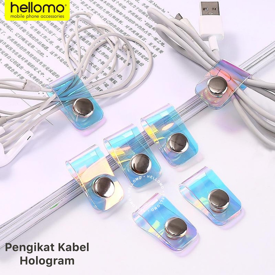 Pengikat Kabel Klip Cable Clip Hologram Penggulung Perapih Charger Organizer