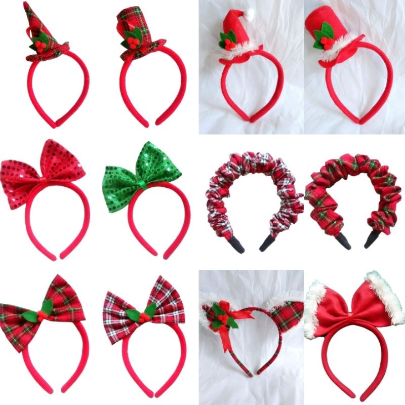 Bando Natal Dewasa Topi Santa Pita Scrunchie Blink Bando Kucing Natal Handmade