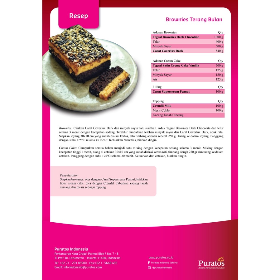 Tepung Premix Tegral Brownies Dark Puratos 500 Gram