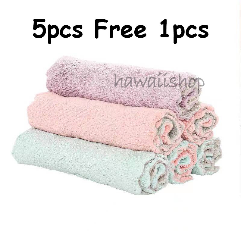 Kain Lap Piring Anti Minyak Bahan Coral Fleece (1pack isi 5 + 1)