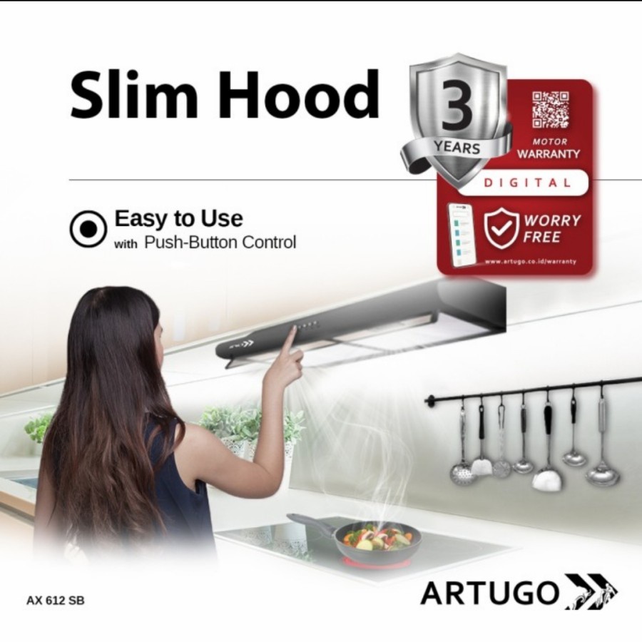 Artugo Slim Cooker Hood/Penghisap Asap Dinding AX 612 SB Panjang 60 cm