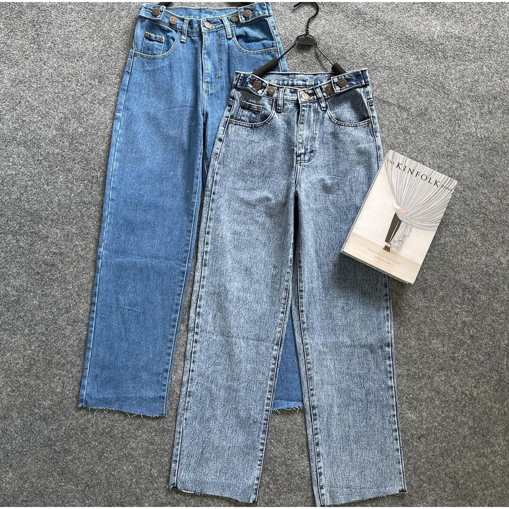 FWR - Highwaist Loose Jeans Wanita Yuri Korean style