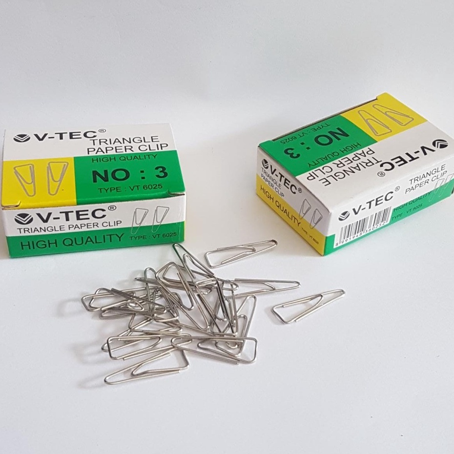 

PAPER CLIP MERK V-TEC / KLIP / PENJEPIT KERTAS / TIANGLE PAPER CLIP NO.3 | ALHAZEN_BS