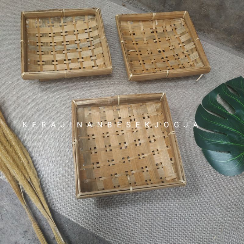 PIRING KOTAK BAMBU 15X15 | piring bambu piring anyaman piring snack piring display piring dessert