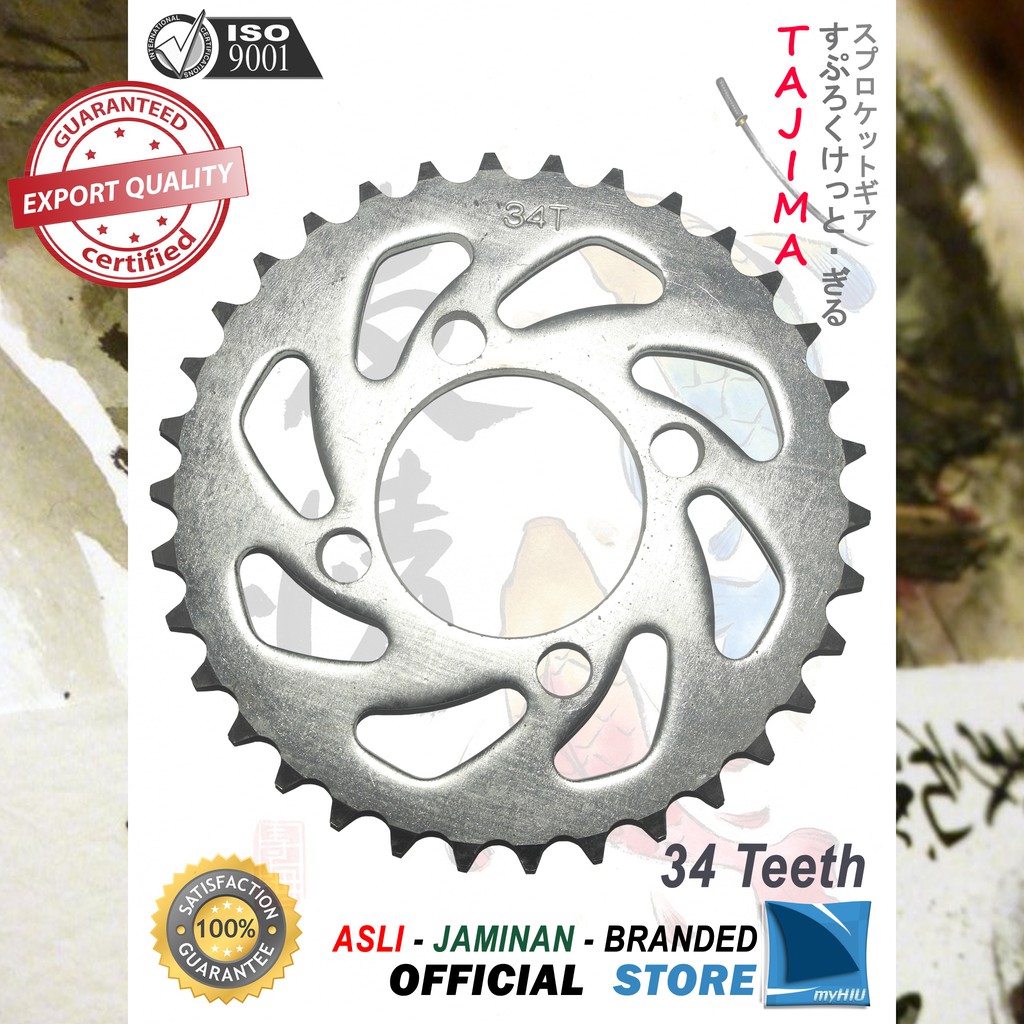 Gigi Tarik 28T ~ 39T KAWASAKI Kaze / R / R New Gir Belakang - Rear Sprocket Gear TAJIMA-428-34T