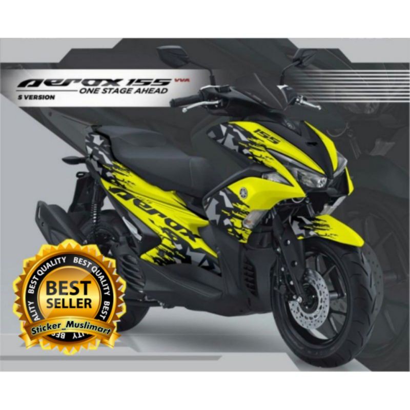 Decal Sticker AEROX 155 motif grafis abstrak warna putih kuning merah Full body variasi