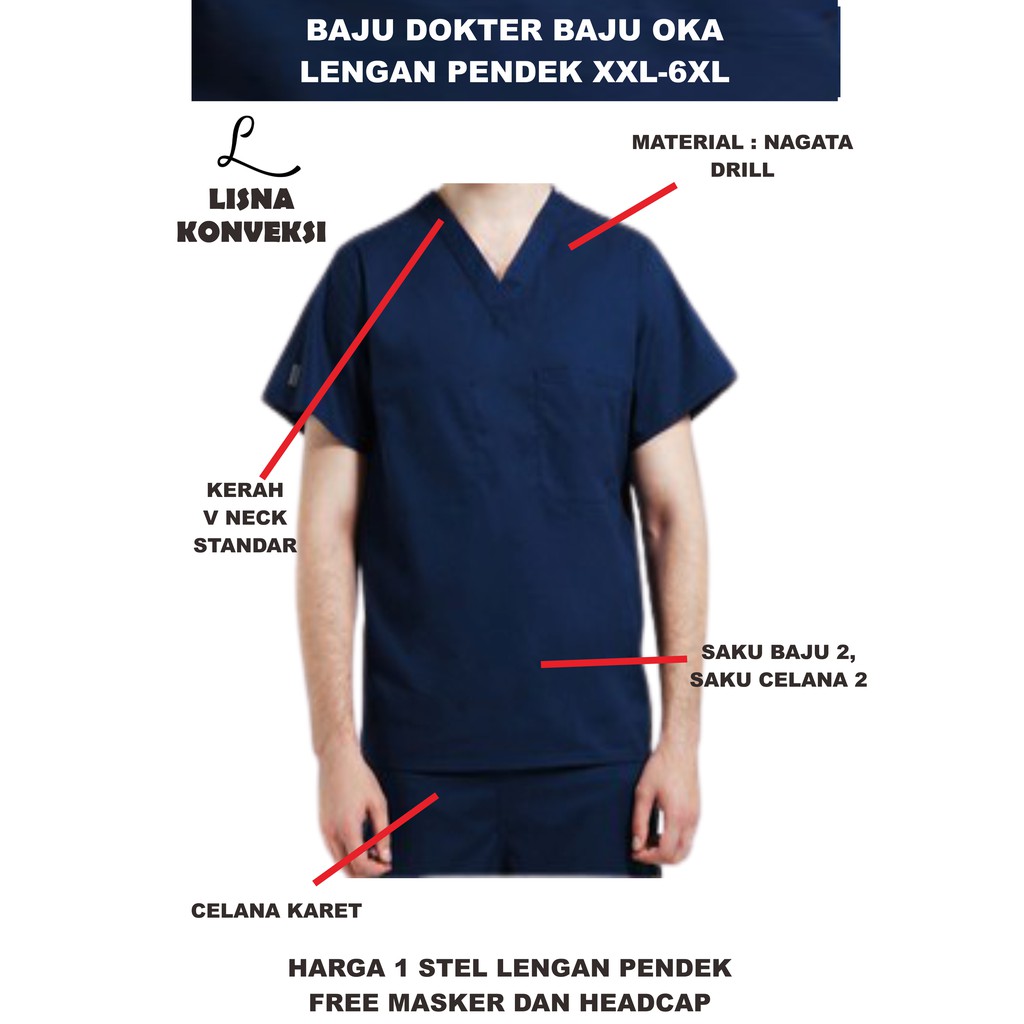 Baju Dokter Scrub Baju OKA Size XXL-5XL Nagata Drill