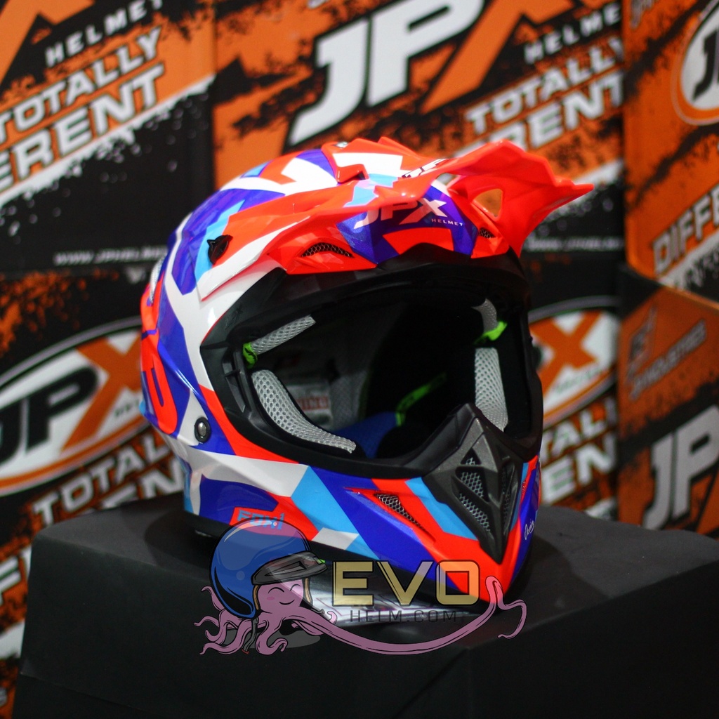 HELM JPX CROSS_FOX1 SERI X29 - FLUO RED GLOSS + GOOGLE SNAIL (ONGKIR 2 KG) HELM JPX TERBARU