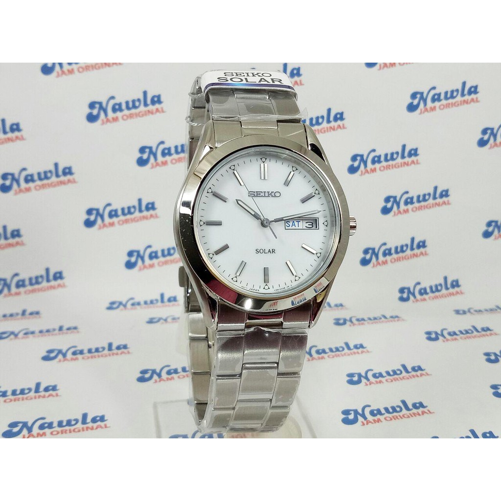 Seiko Solar SNE037P1 Silver Stainless Steel Bracelet | Jam Pria SNE037
