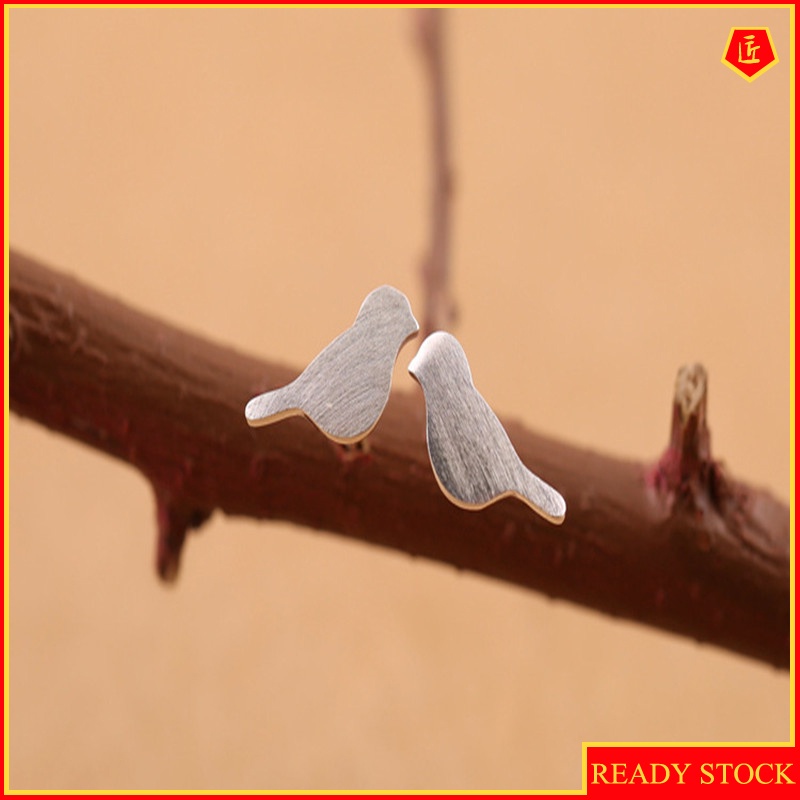 [Ready Stock]Silver Handmade Brushed Bird Ear Studs Fashion All-Matching