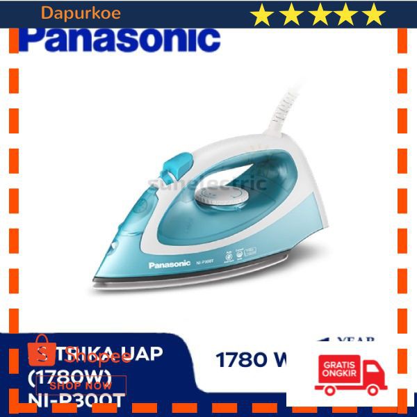 Murah Panasonic NI-P300T Setrika Uap Non-Stick Titanium Coating 350W Biru Elegan