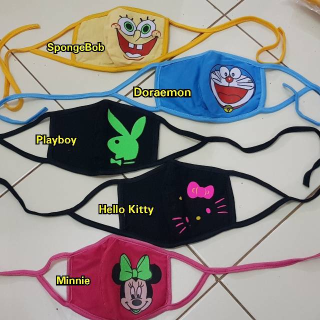 Masker Kain Mulut Hidung Ikat Tali Motif Karakter Sablon Murah