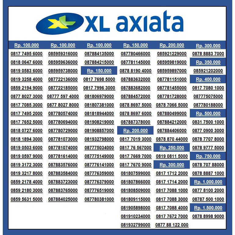 Nomor Cantik XL 4G Ekor Triple Ribuan Rapi 000 