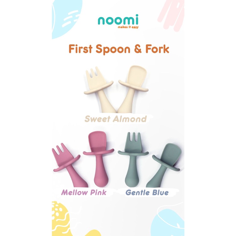 Noomi SIlicone First Spoon &amp; Fork Set - Sendok Garpu anak