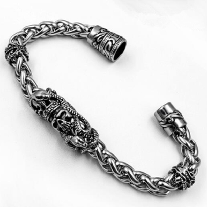 2022 Gelang Tangan Rantai Silver Pria Desain Tengkorak Mahkota Gaya Gothic Vintage Untuk Pesta Ulang Tahun