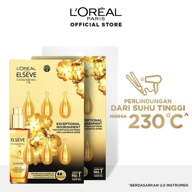 Serum Vitamin Rambut Loreal Paris Elvive Extraordinary Oil Gold &amp; Pink Hair - Droplet 6 pcs Kapsul