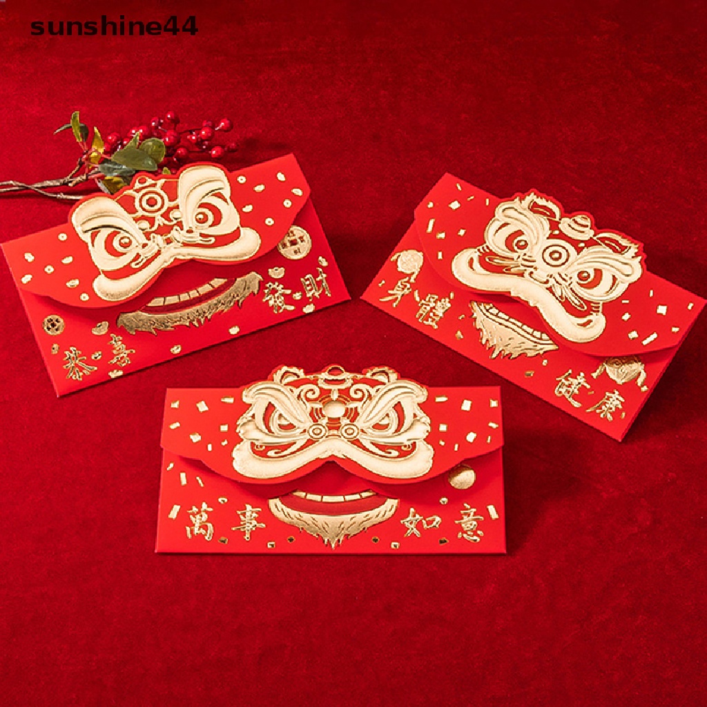 Sunshine 3Pcs / Set Amplop Angpao Tahun Baru Cina / Imlek 2023 Motif Singa / Singa Untuk Anak